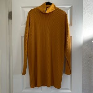 Yellow ribbed mini sweater dress